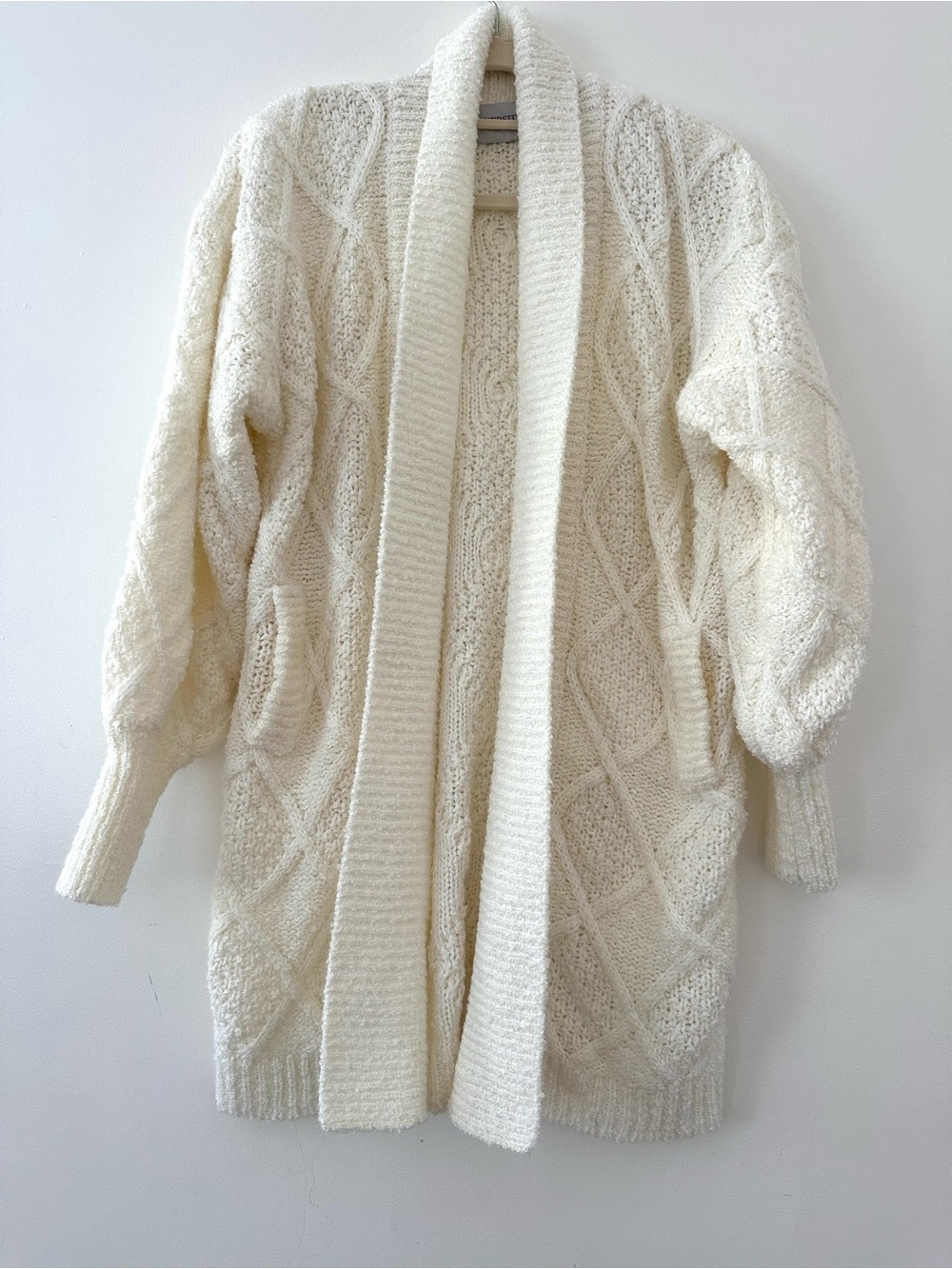 Vintage 90s Diversity Cream Diamond Knit Shawl Collar Cardigan Sweater size L